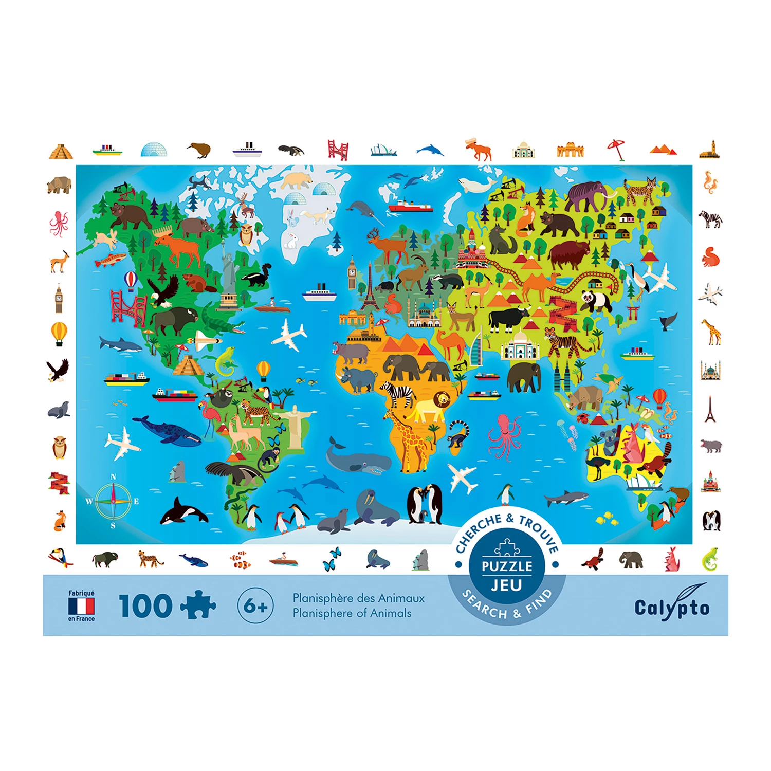 Calypto Tierweltkarte 100 XL Teile Puzzle