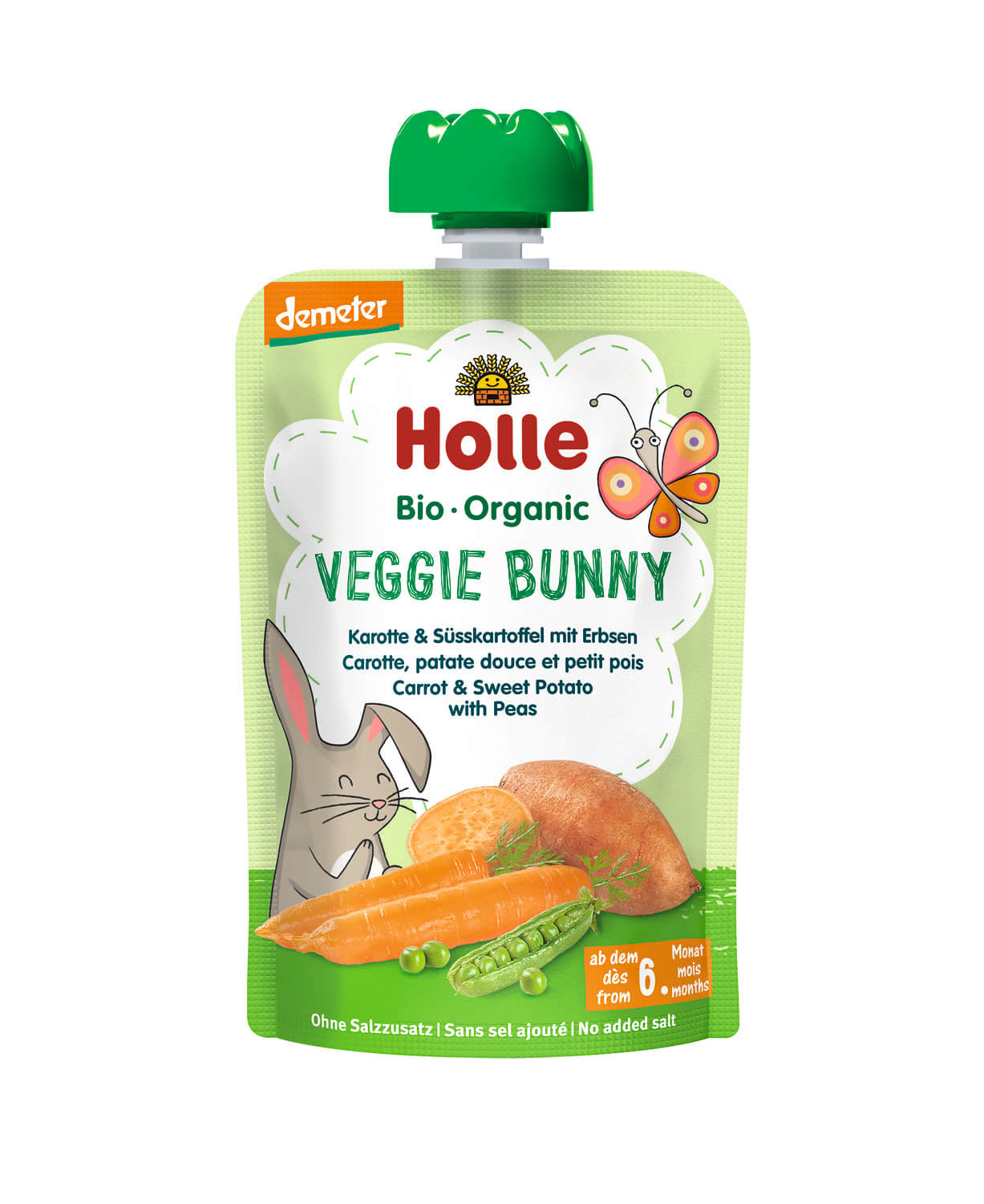 Holle Pouchy Veggie Bunny Demeter Karotte, Süßkartoffel, Erbsen 100g