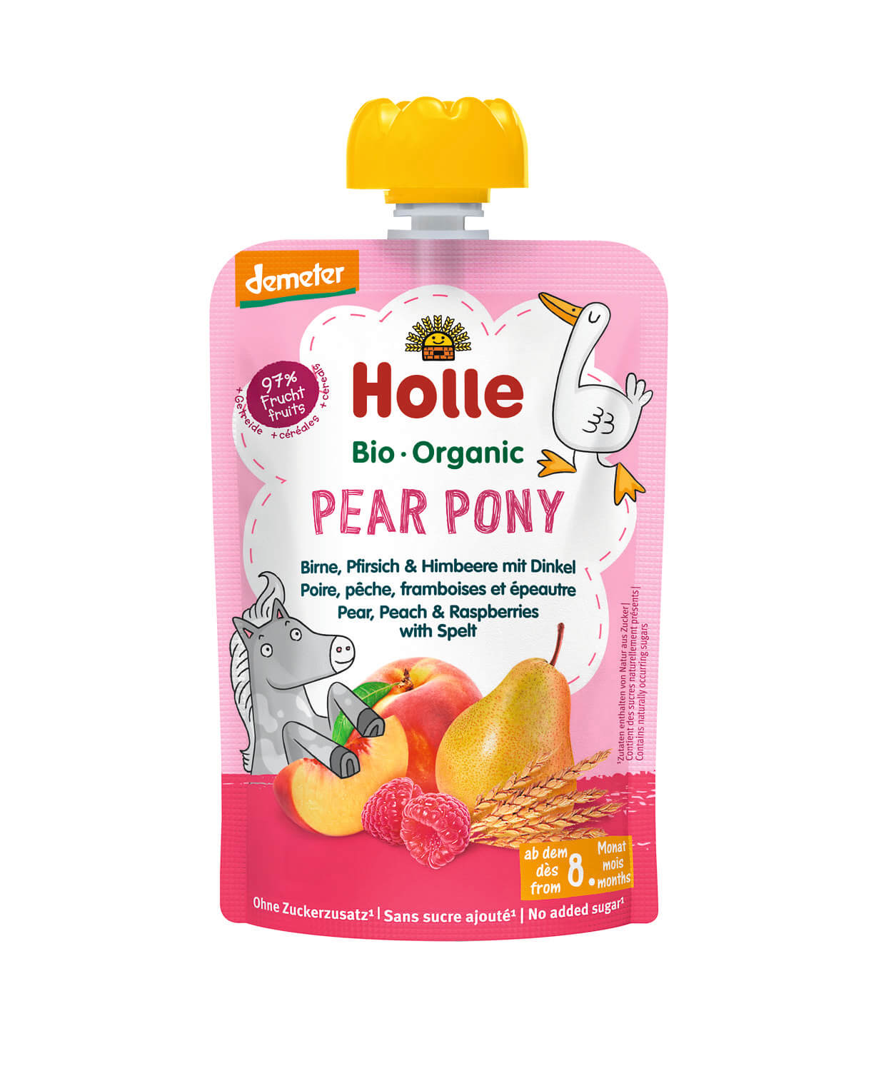 Holle Pouchy Pear Pony Demeter Birne, Pfirsich, Himbeere, Dinkel 100g